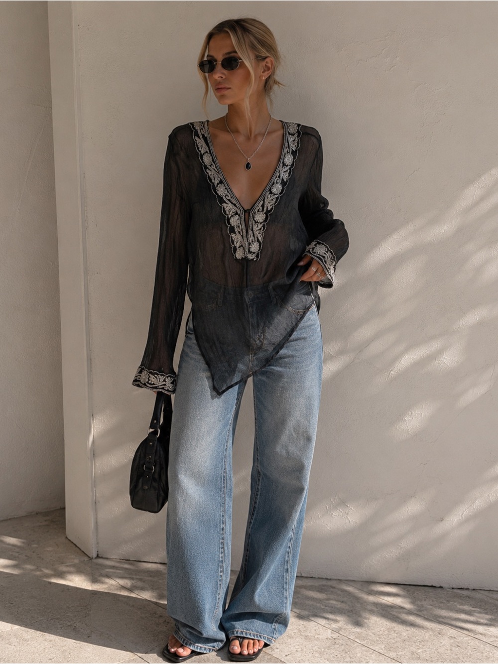 Wet Seal Vintage Sheer Black Beaded Tunic Top Size S Whimsigoth Artsy Romantic